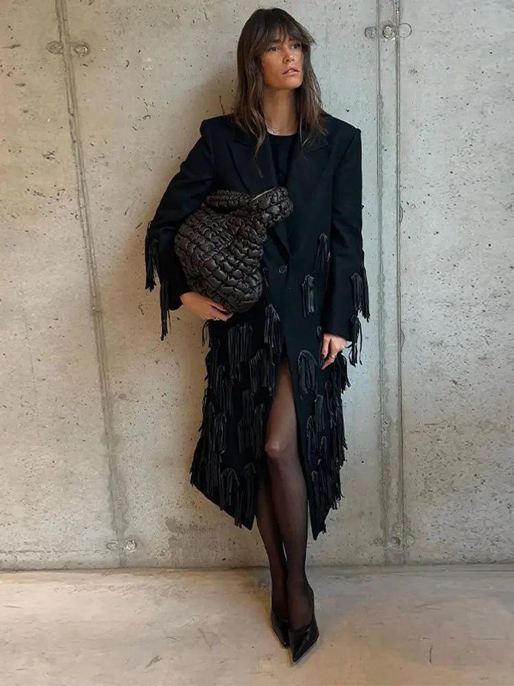Leather-tasselled Wool Coat - Timeless Elegance Meets Modern