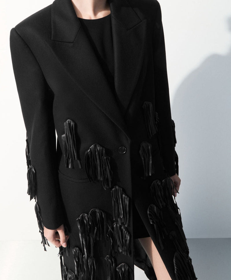 Leather-tasselled Wool Coat - Timeless Elegance Meets Modern
