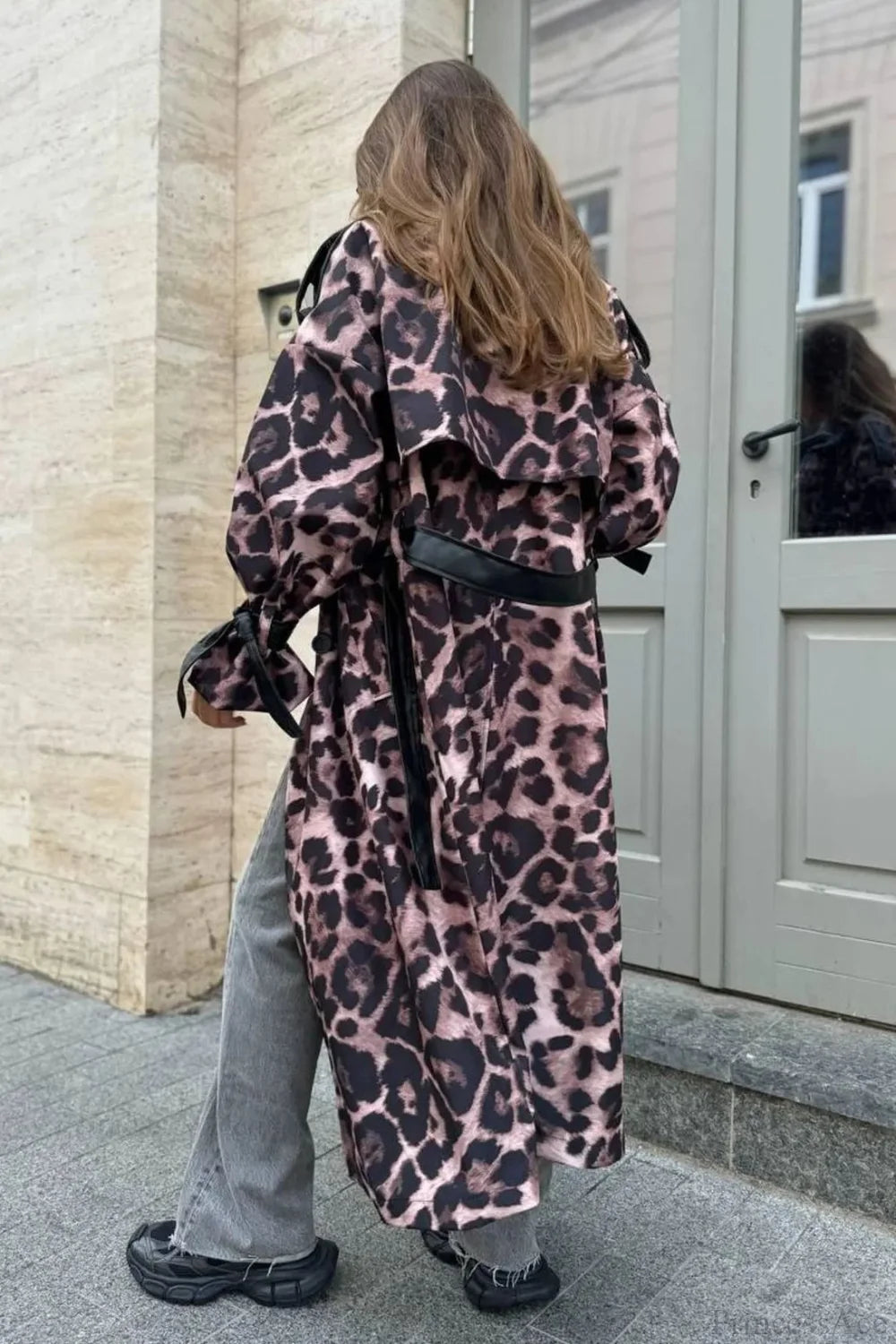 Leopard Print Faux Leather Oversized Longline Overcoat
