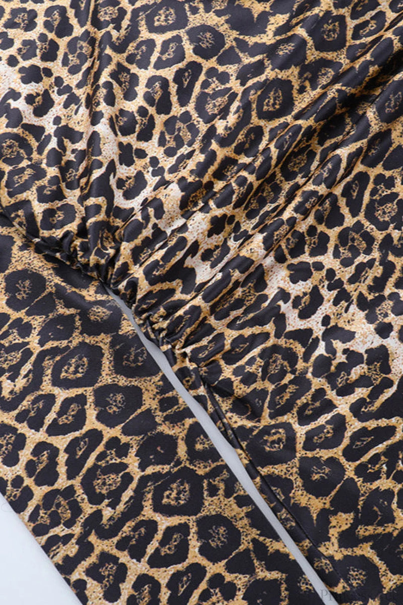 Leopard Print V-neck Crisscross Tie Mini Dress
