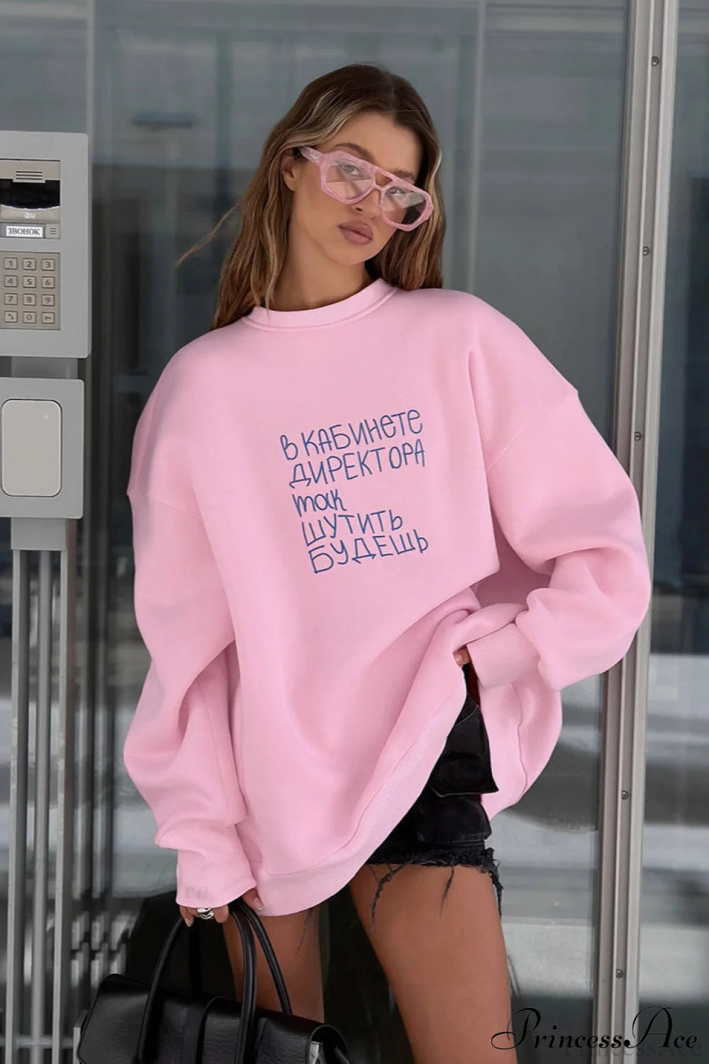 Letter Printed Loose Crew Neck Sweatshirt