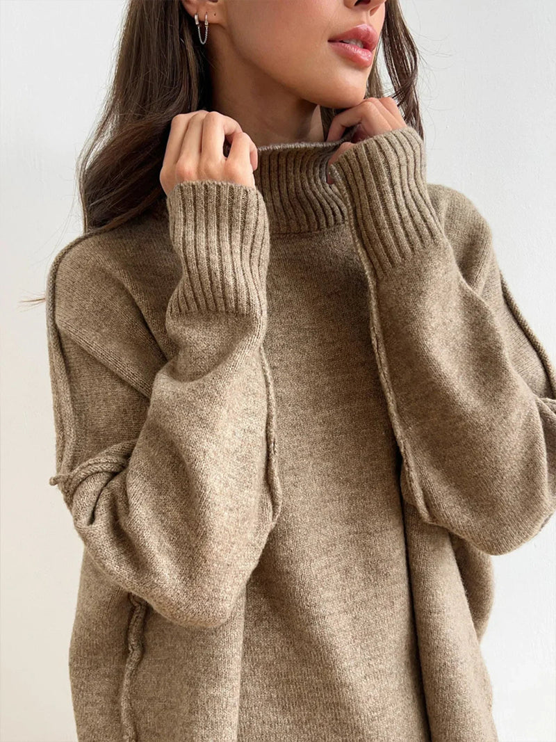 Cozy Knit Turtleneck Set With Wide-leg Pants