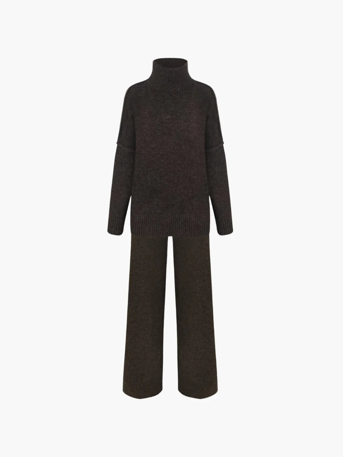 Cozy Knit Turtleneck Set With Wide-leg Pants