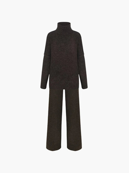 Cozy Knit Turtleneck Set With Wide-leg Pants