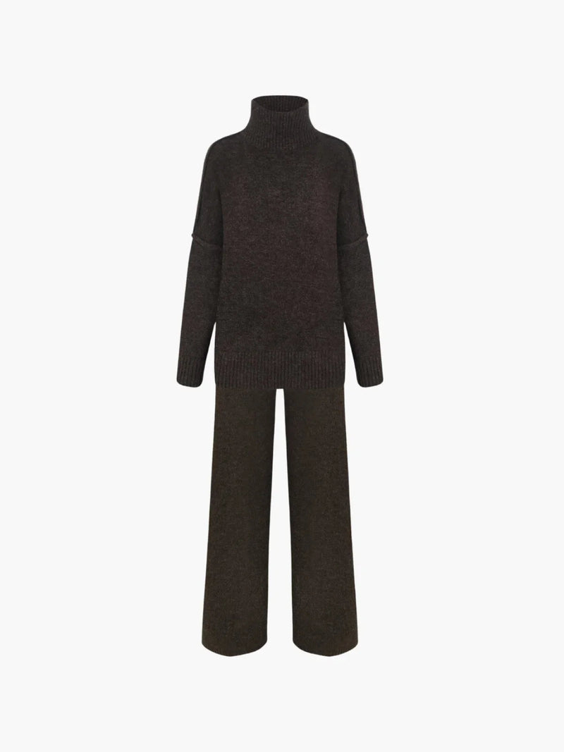 Cozy Knit Turtleneck Set With Wide-leg Pants
