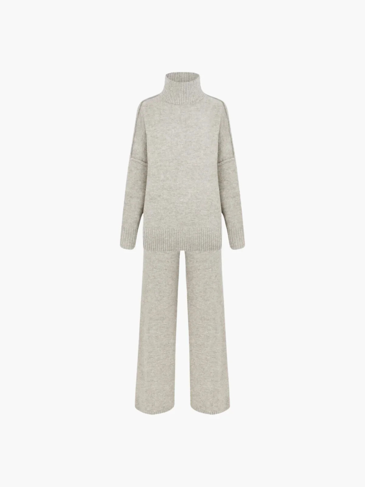 Cozy Knit Turtleneck Set With Wide-leg Pants