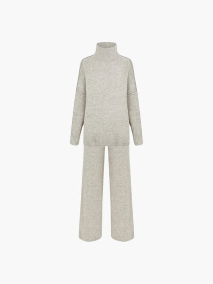 Cozy Knit Turtleneck Set With Wide-leg Pants