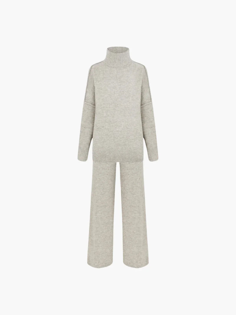 Cozy Knit Turtleneck Set With Wide-leg Pants