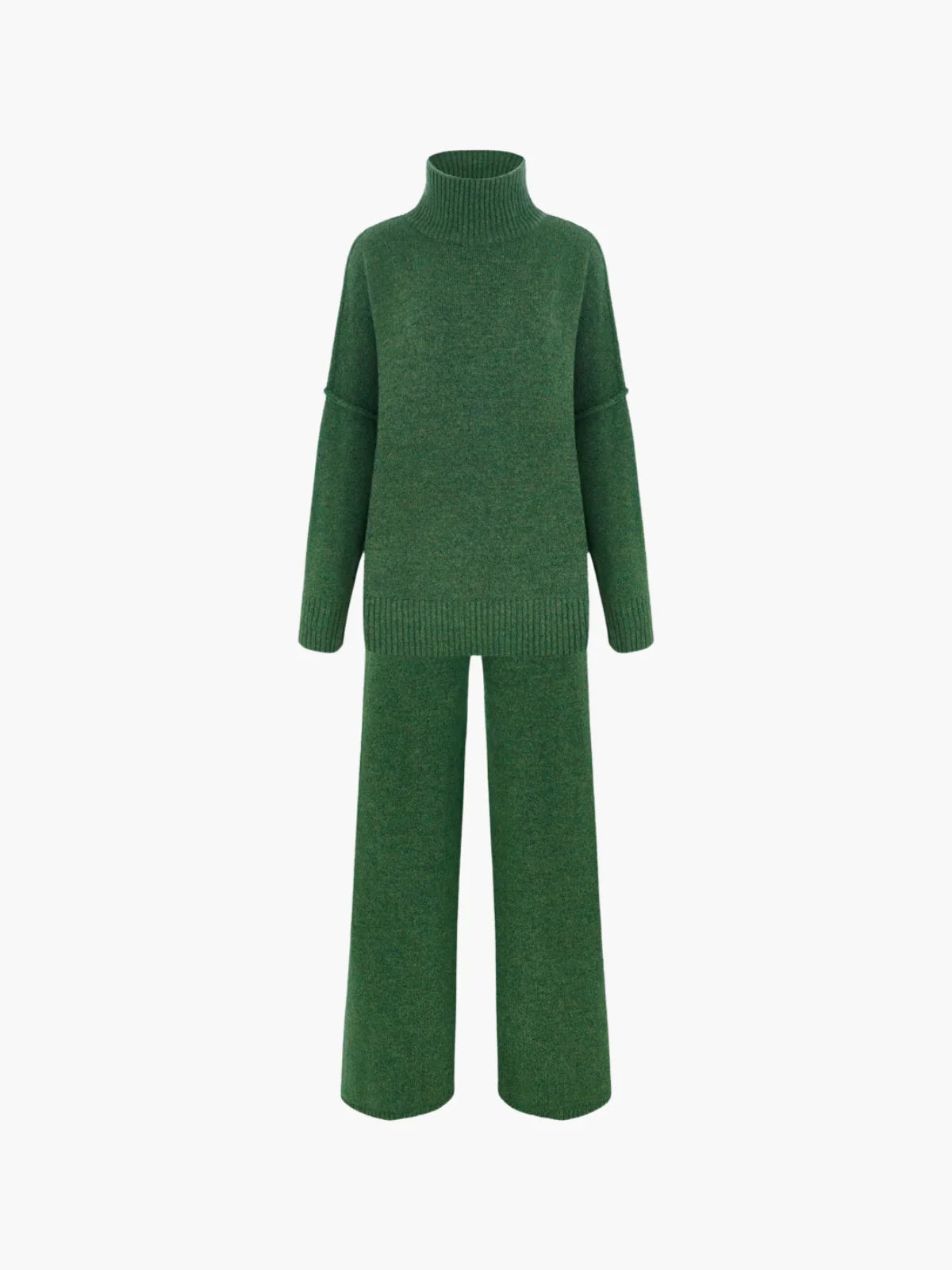 Cozy Knit Turtleneck Set With Wide-leg Pants