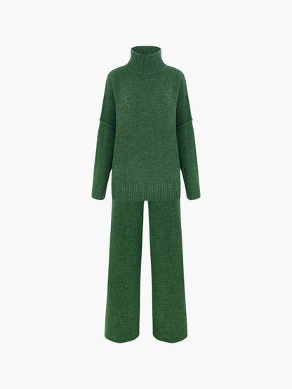 Cozy Knit Turtleneck Set With Wide-leg Pants