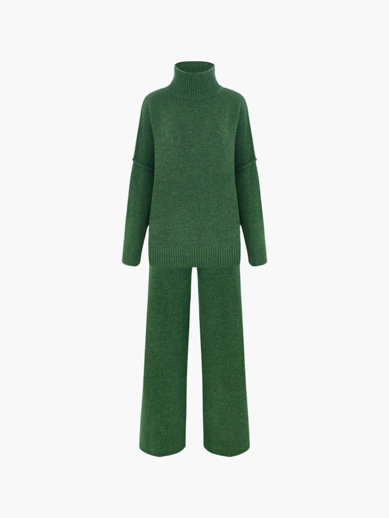 Cozy Knit Turtleneck Set With Wide-leg Pants