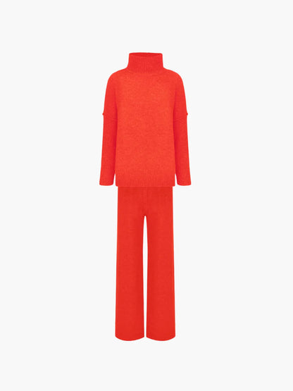 Cozy Knit Turtleneck Set With Wide-leg Pants