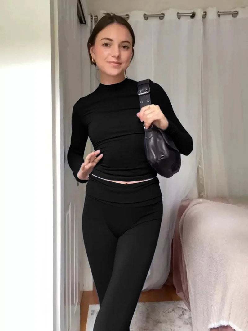 High-waist Flare Pants and Slim-fit Top Set