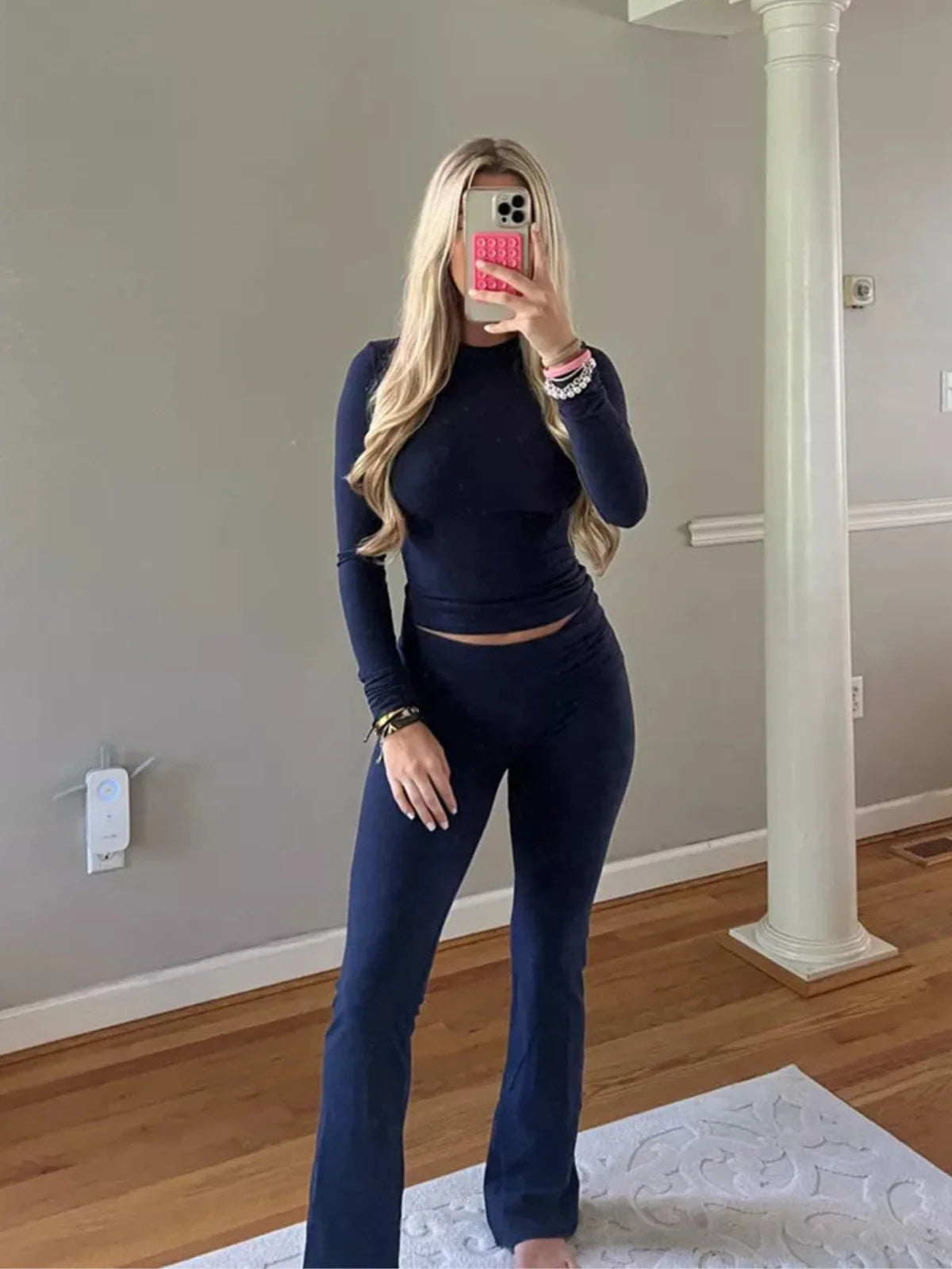 High-waist Flare Pants and Slim-fit Top Set