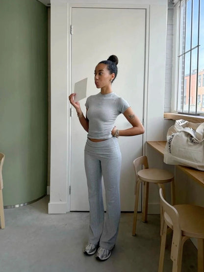 High-waist Flare Pants and Slim-fit Top Set