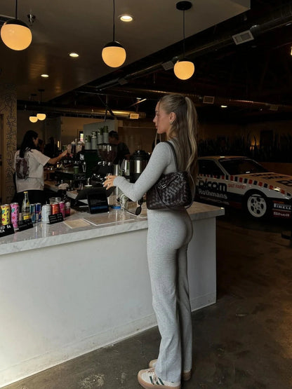High-waist Flare Pants and Slim-fit Top Set