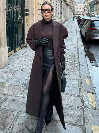 Oversized Double-breasted Wool Trench Coat