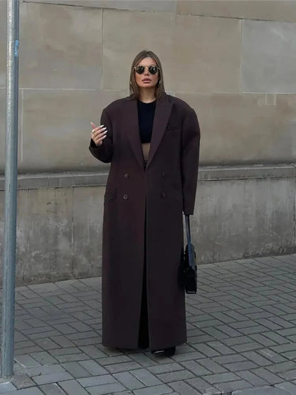 Oversized Double-breasted Wool Trench Coat