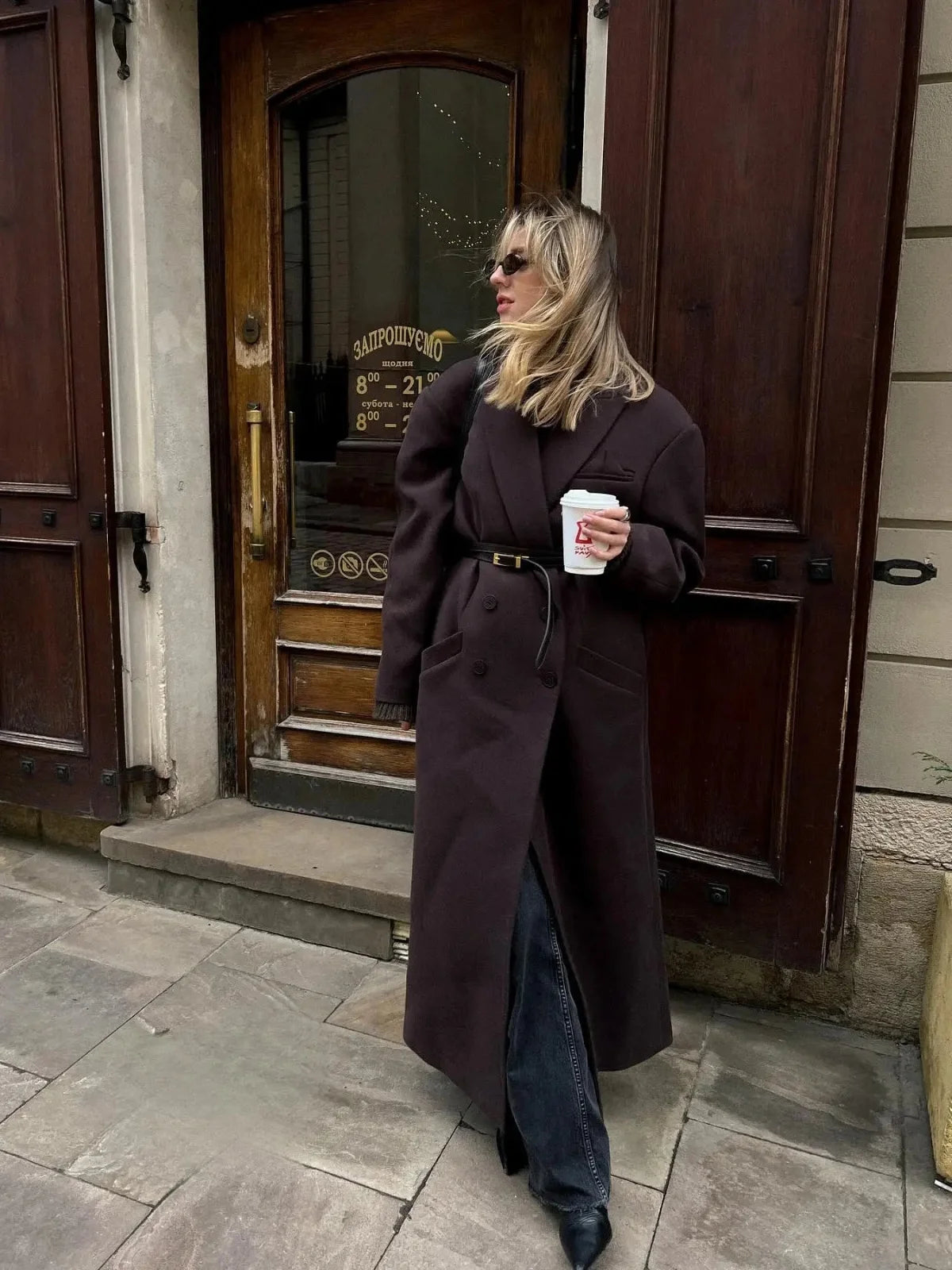Oversized Double-breasted Wool Trench Coat