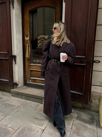 Oversized Double-breasted Wool Trench Coat