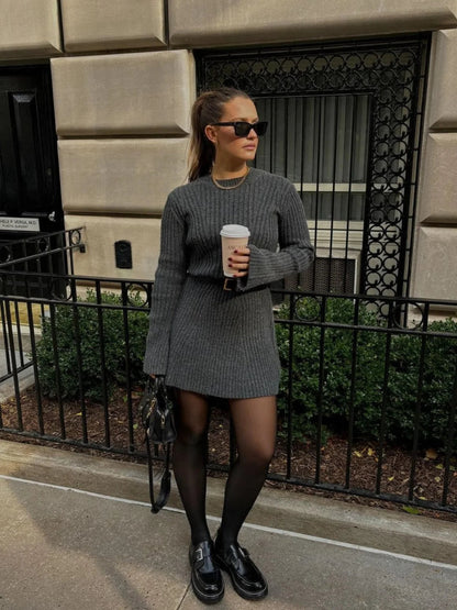Ribbed Knit Bell-sleeve Mini Dress