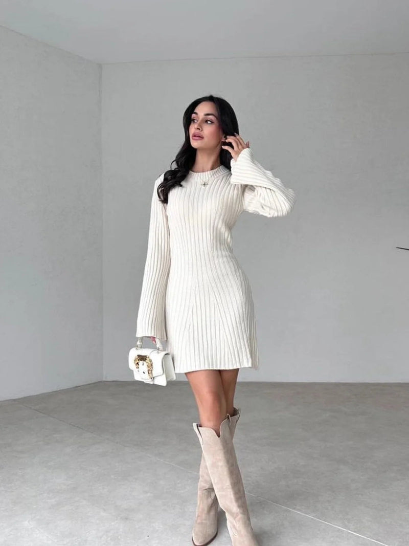 Ribbed Knit Bell-sleeve Mini Dress