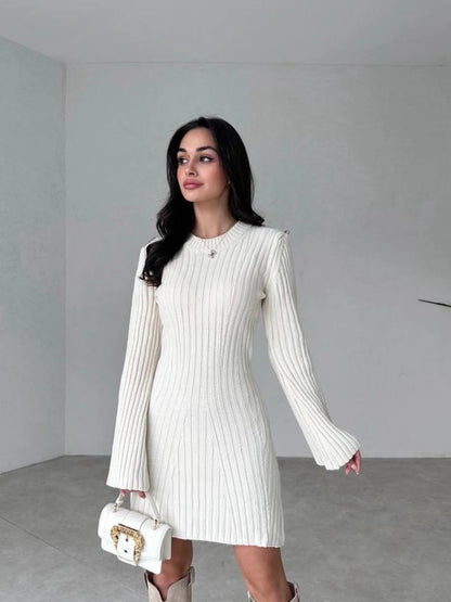 Ribbed Knit Bell-sleeve Mini Dress