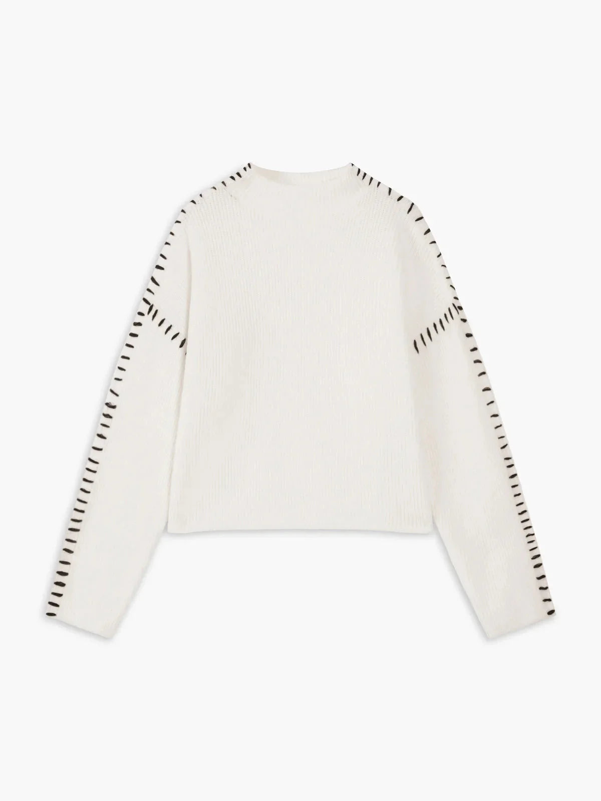 Ribbed Wool Mock Neck Whipstitch Sweater