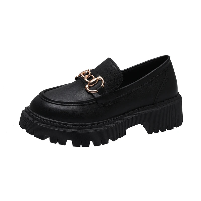 Black Patent Leather Platform Tassel British Middle Heels Flats Loafers
