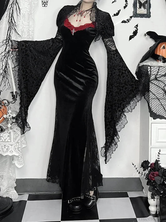 Long Strap Lace Patchwork Maxi Dress