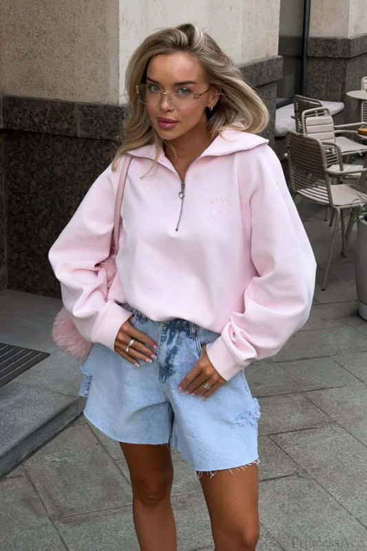 Loose Letter Embroidery Half-zip Sweatshirt