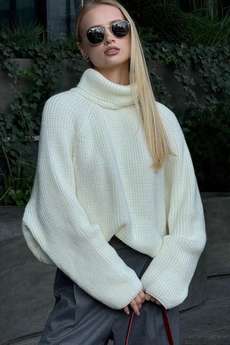 Loose Cropped Turtleneck Crisscross Back Sweater