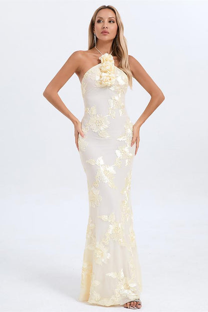 Lorraine Halter Emboidered Maxi Dress