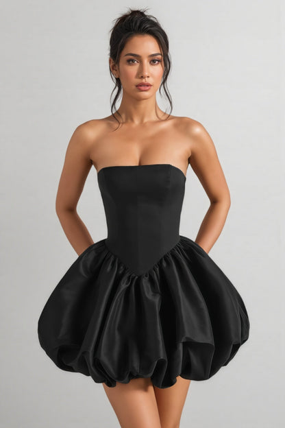 Zevpt Black Bow Halter Lantern Mini Dress