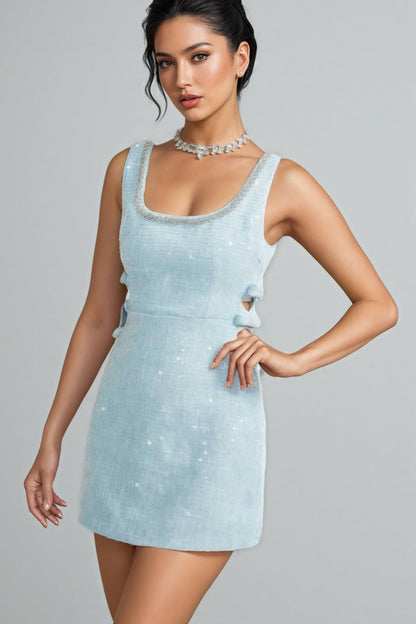 Haka Blue Tweed Sequin Mini Dress