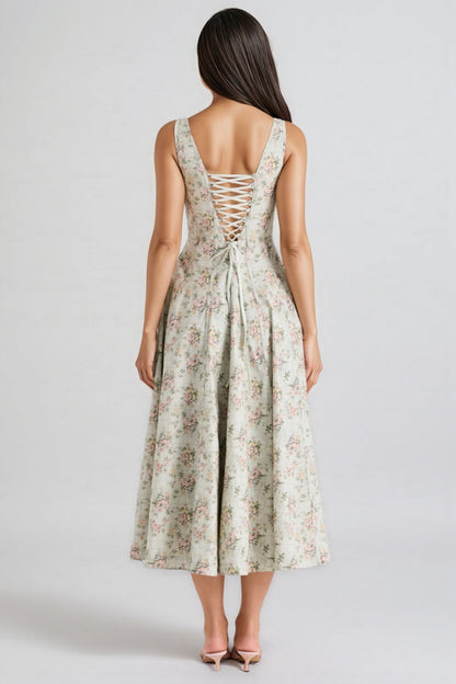 Yaralt Sage Print Cotton Midi Dress