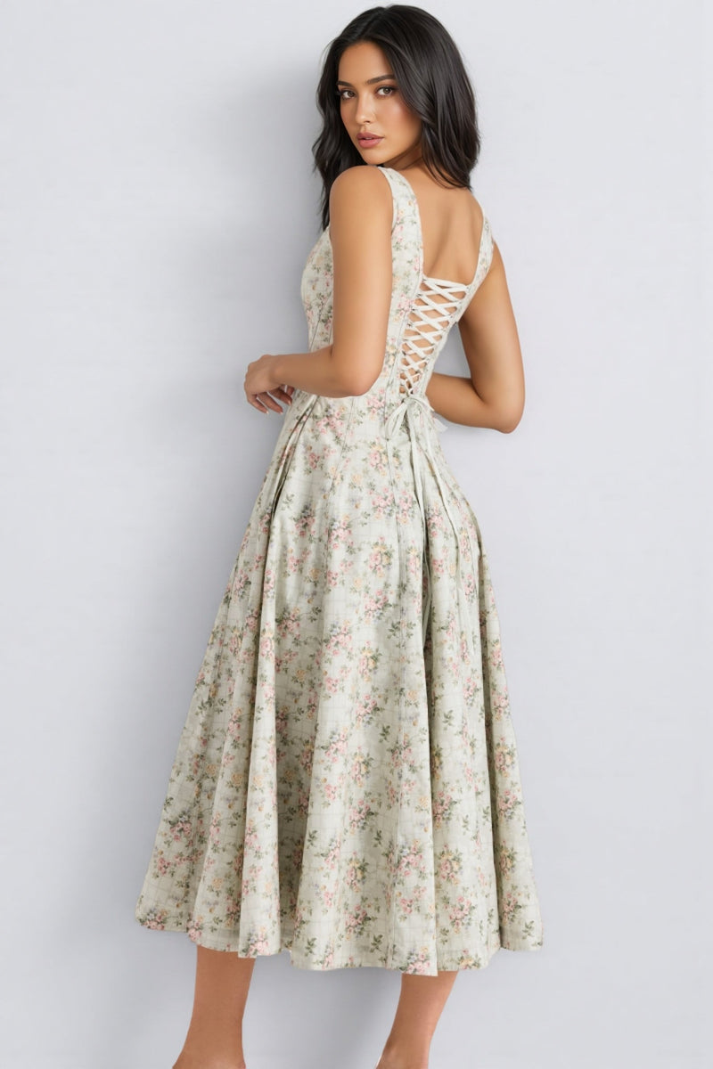 Yaralt Sage Print Cotton Midi Dress