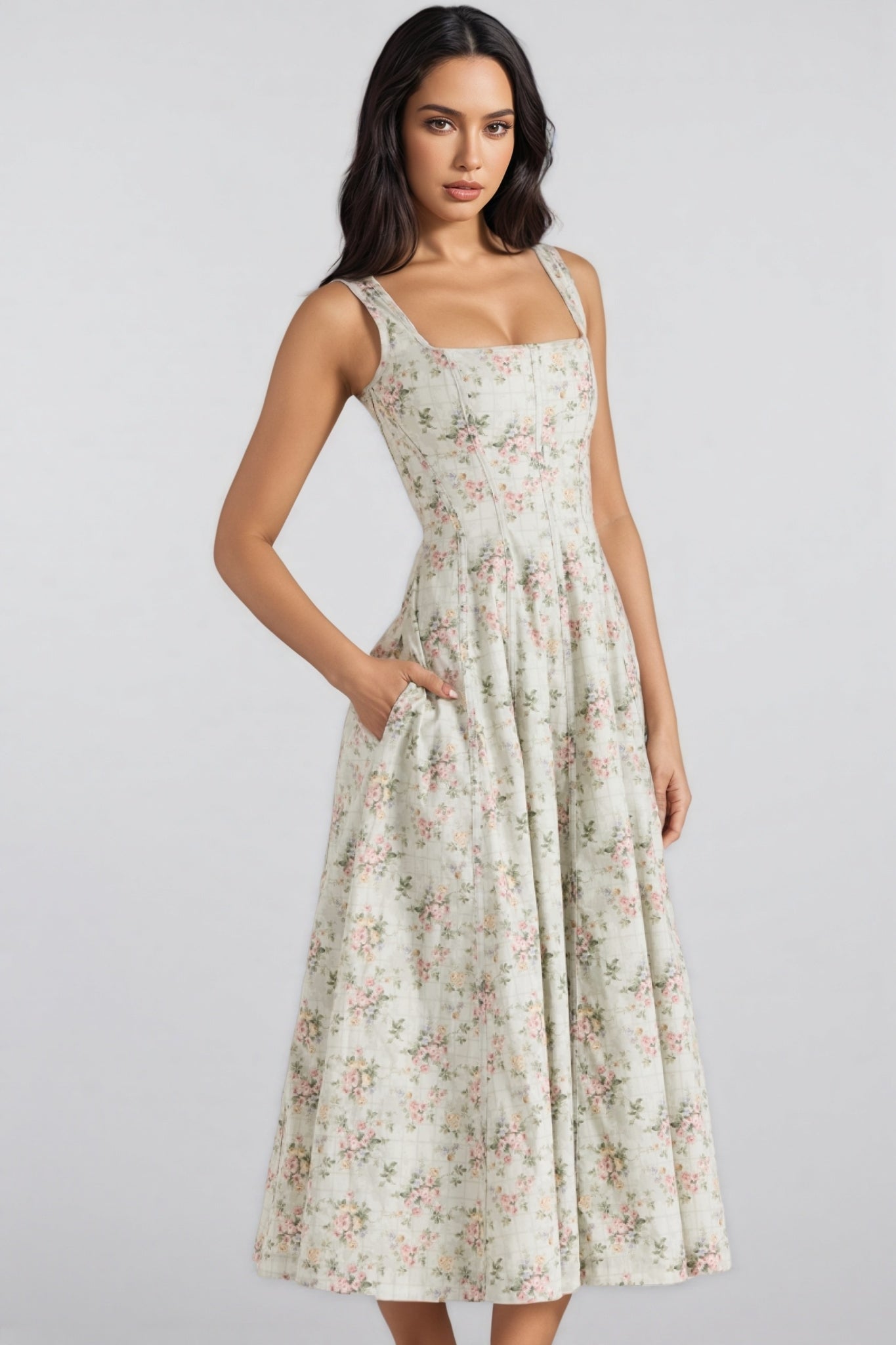 Yaralt Sage Print Cotton Midi Dress