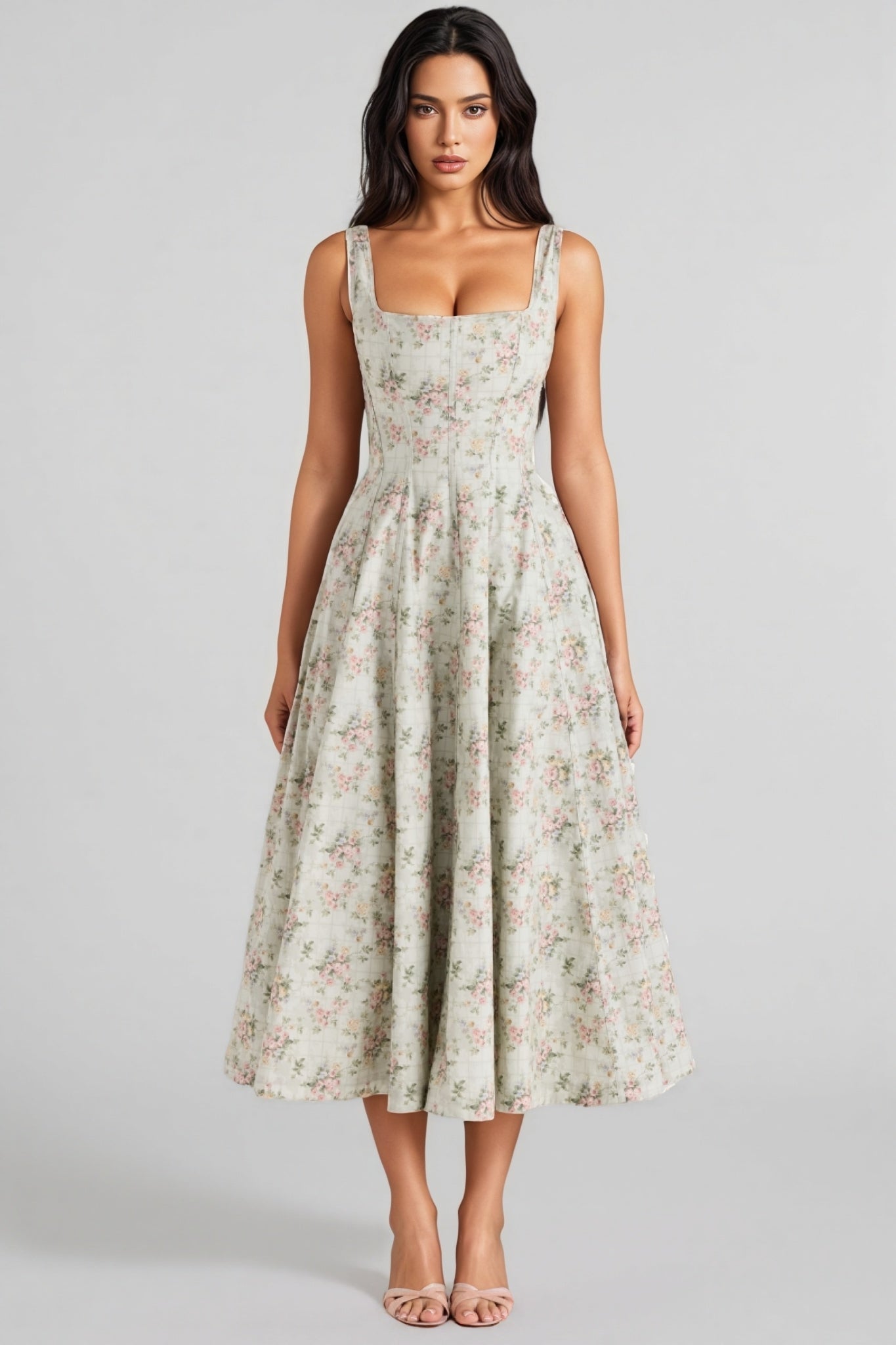 Yaralt Sage Print Cotton Midi Dress