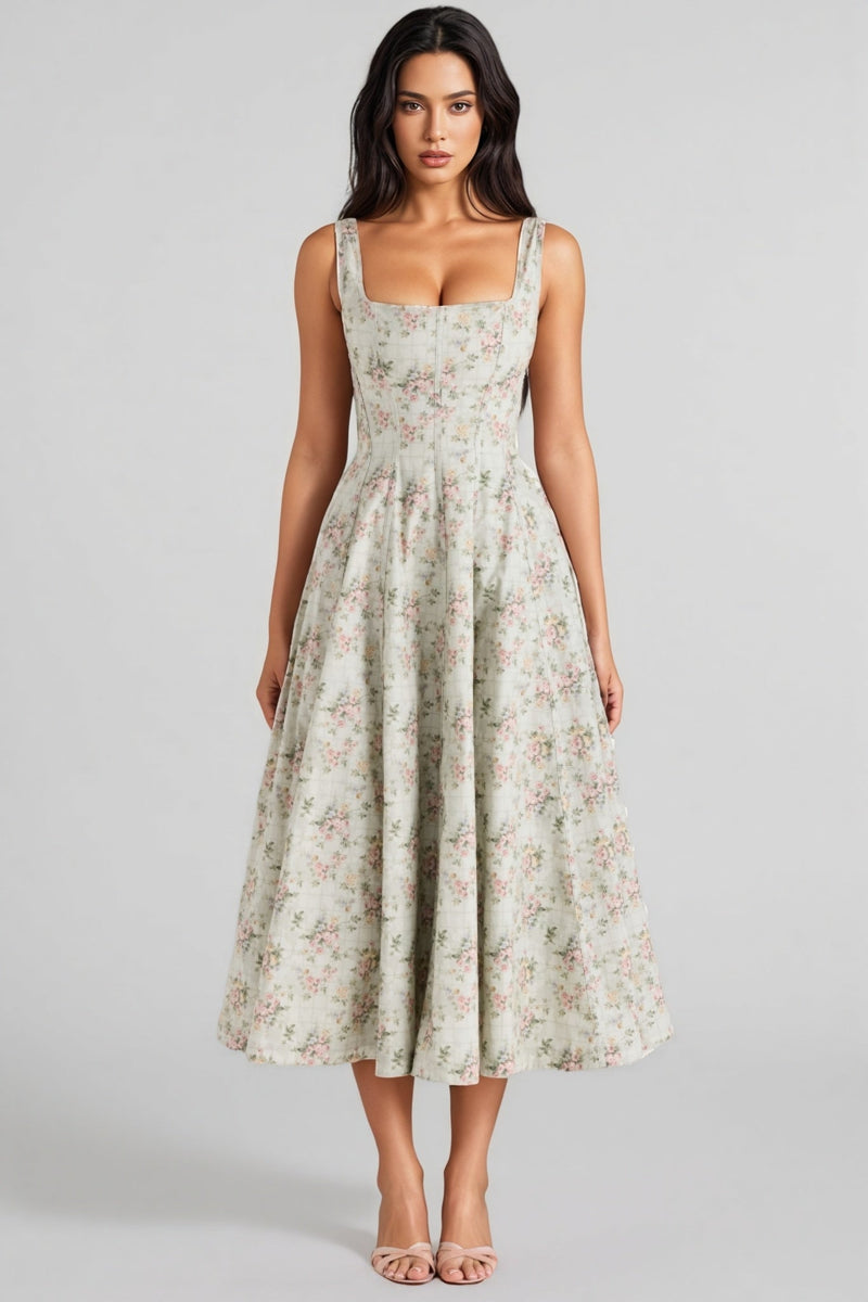 Yaralt Sage Print Cotton Midi Dress