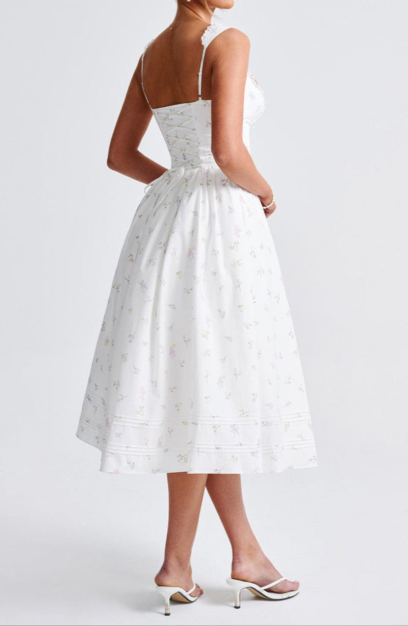Romanadia Midi Dress - White Multi Print