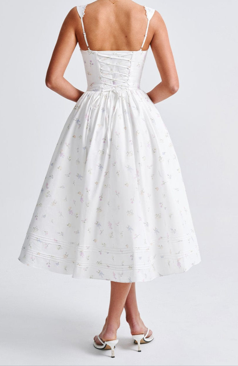Romanadia Midi Dress - White Multi Print