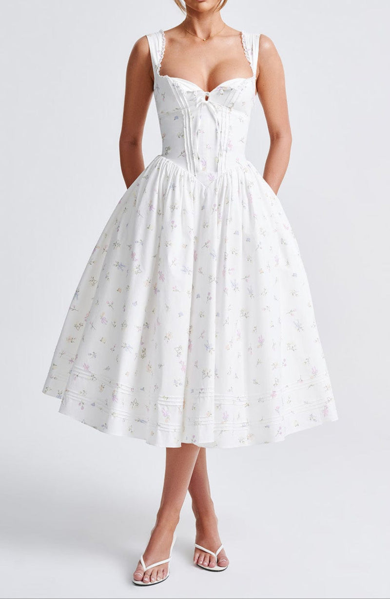 Romanadia Midi Dress - White Multi Print