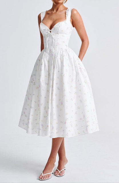 Romanadia Midi Dress - White Multi Print