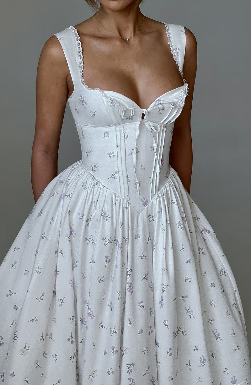 Romanadia Midi Dress - White Multi Print