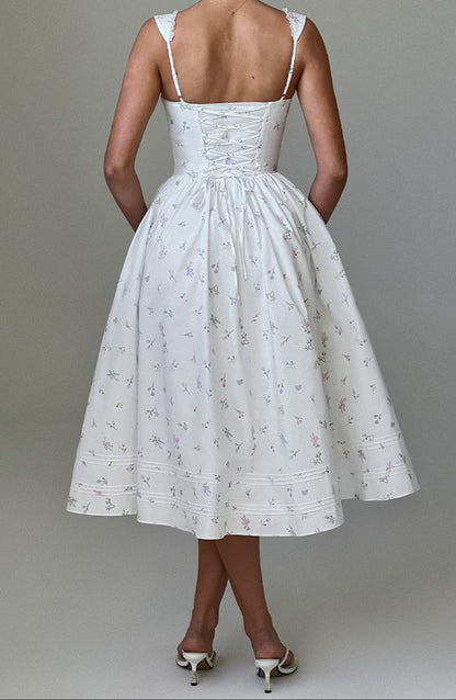 Romanadia Midi Dress - White Multi Print