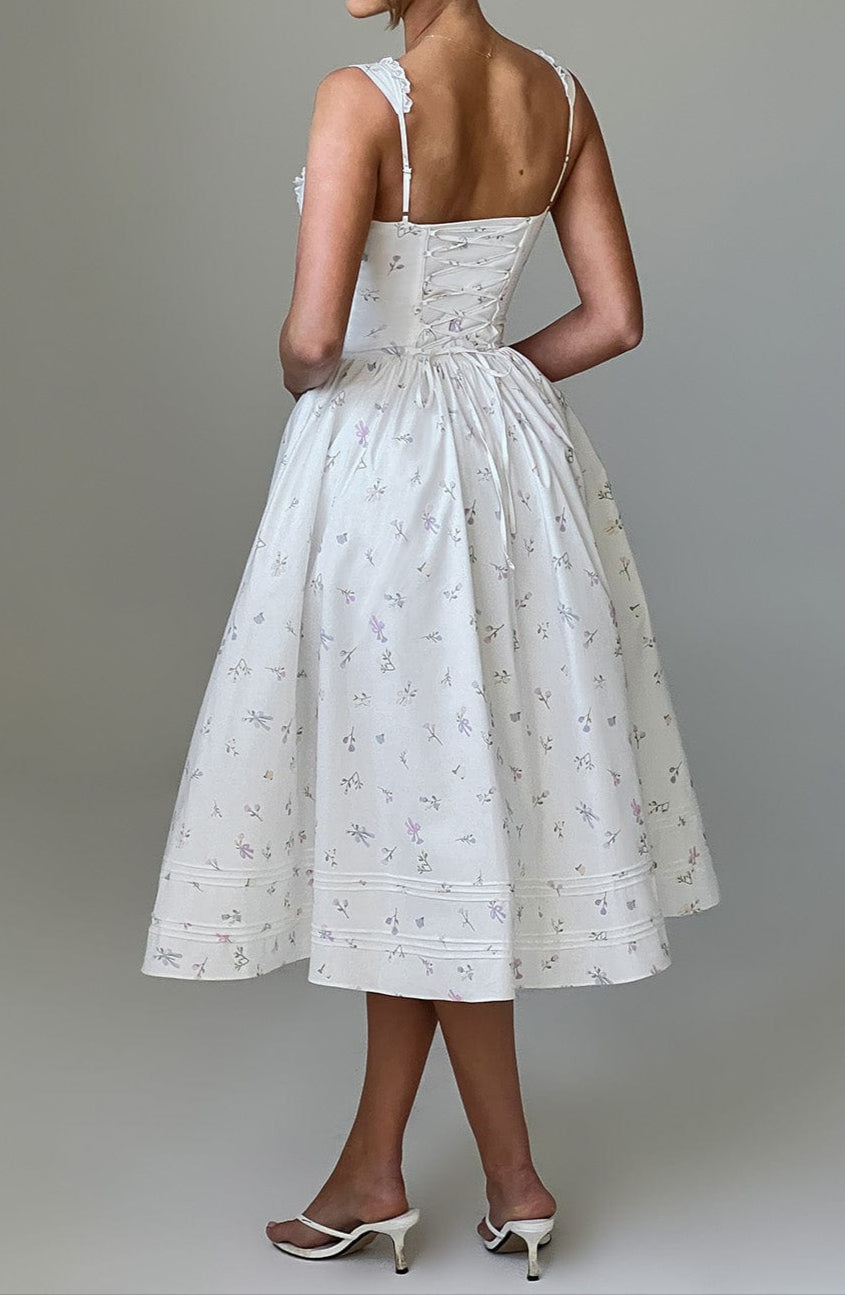 Romanadia Midi Dress - White Multi Print