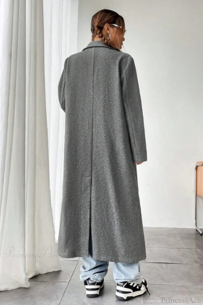 Minimalist Color Notched Collar Relaxed Wool Overcoat