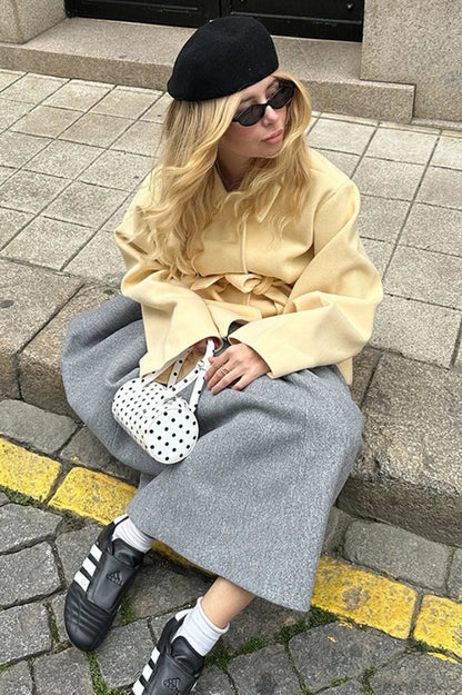 Minimalist Color Tie Waist Mid-length Coat