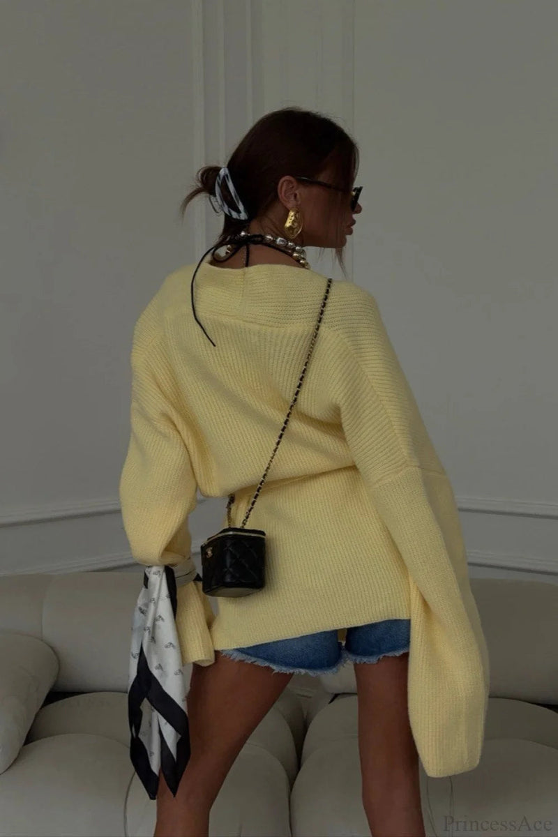 Minimalist Mid-length Knit Tie-waist Blouse